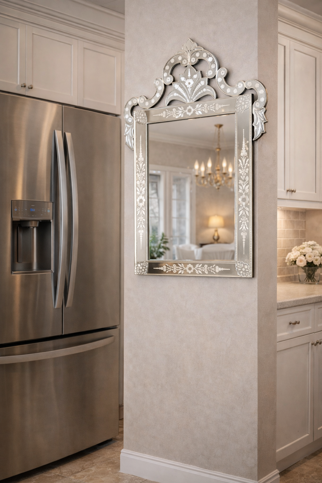 Handmade Silver Glass Rectangular Etched Venetian Mirror thumbnail